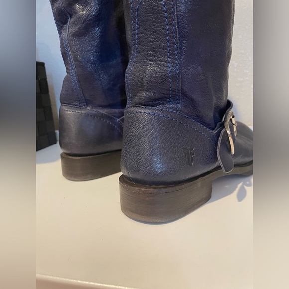 Vintage Frye Veronica Slouch Blue Leather Mid-Calf Harness Boots Size 7.5B - Picture 6 of 11